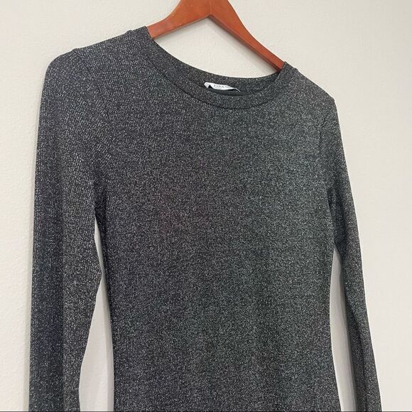 Zara Trafaluc Gray Casual Dress Long Sleeve Bodycon Scoop Neck Size Medium - Picture 2 of 8